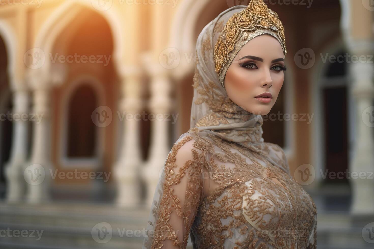 retrato hermosa mujer vistiendo hijab con ligero exposición hecho con generativo ai foto