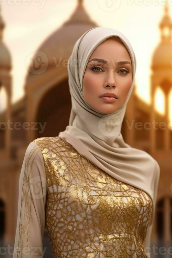 retrato hermosa mujer vistiendo hijab con ligero exposición hecho con generativo ai foto