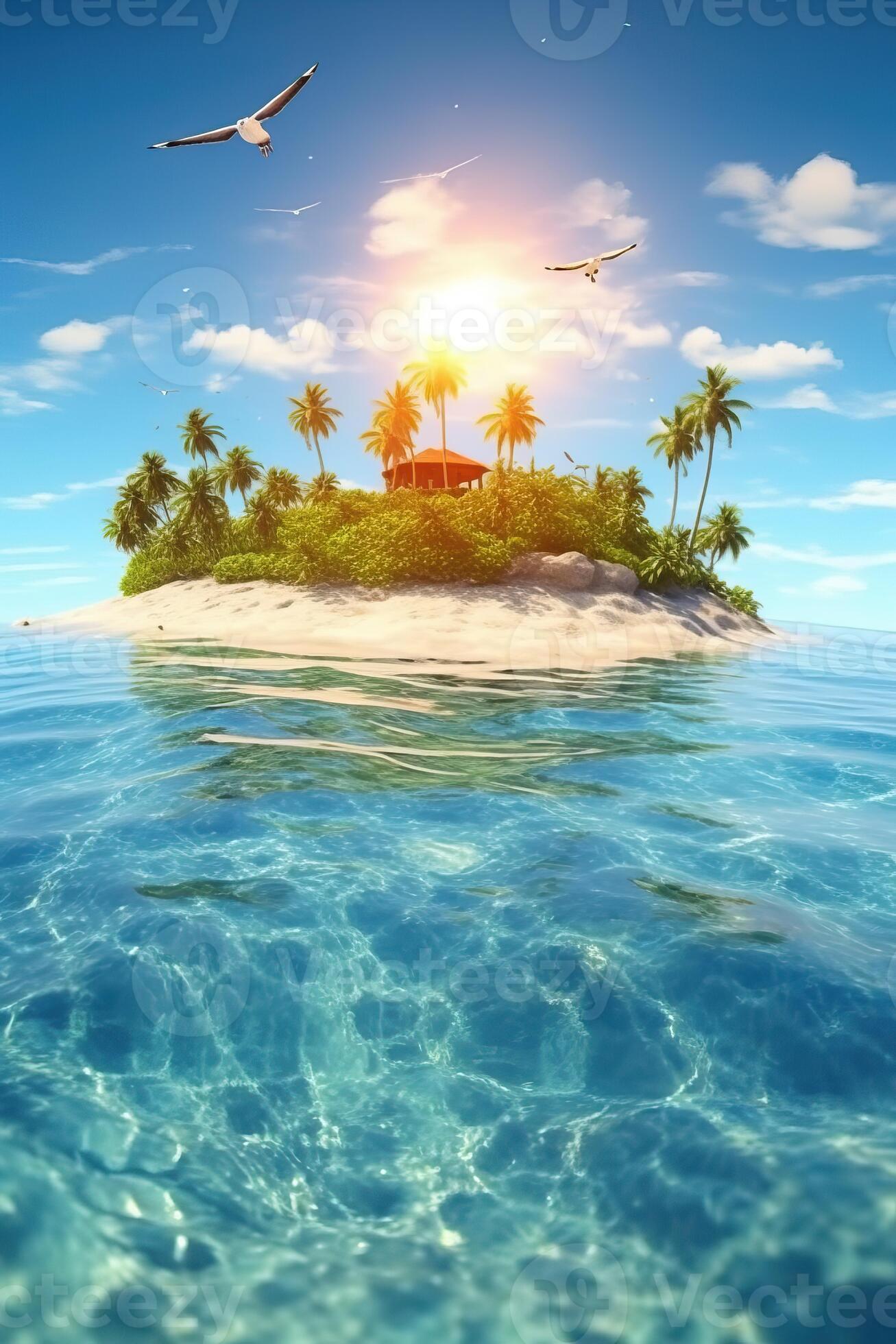 Portrait nature photography of a tropical island made with Generative