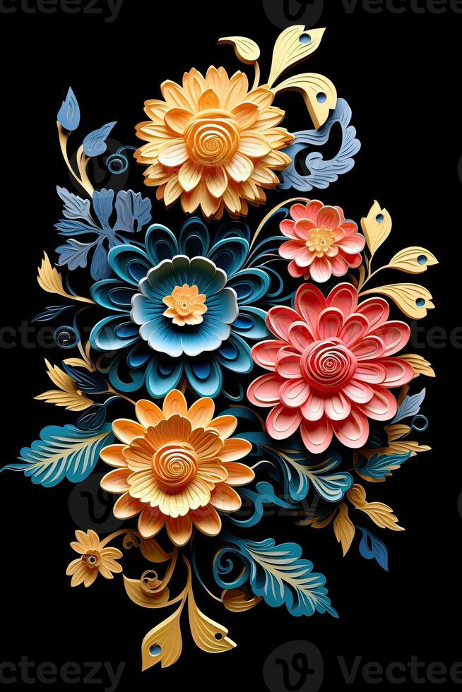 Close up kirigami style blossom floral bouquet decoration made with Generative AI photo