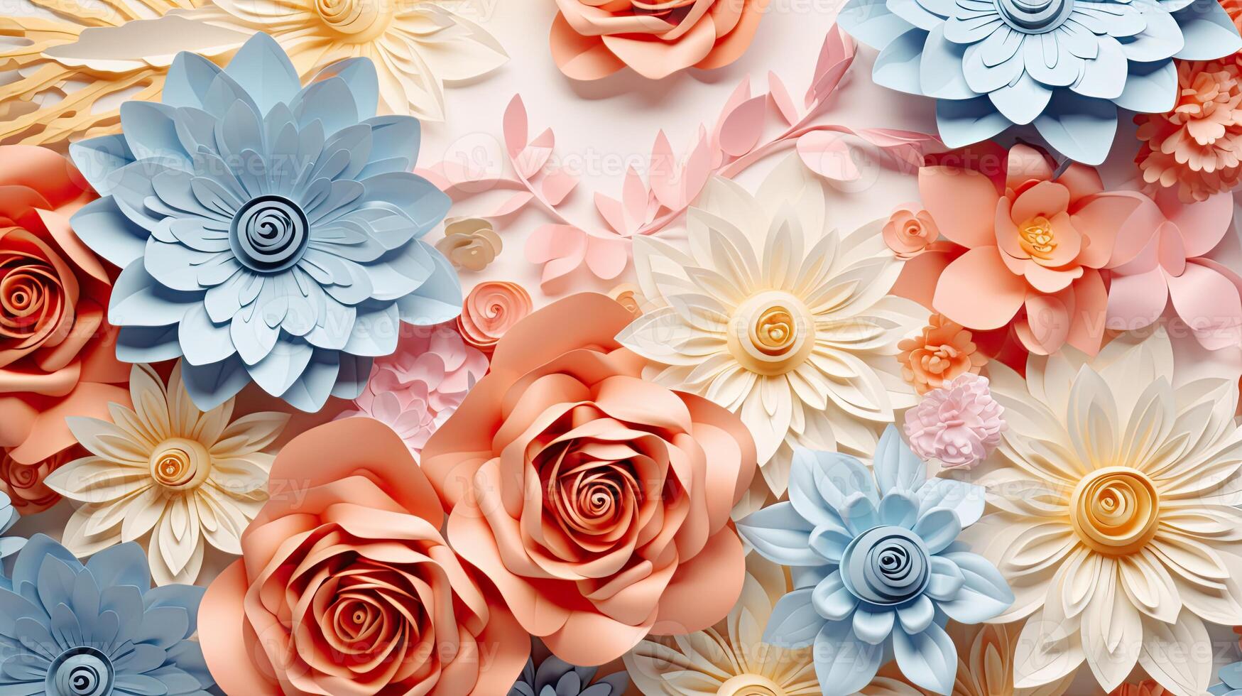 cerca arriba Kirigami estilo florecer floral ramo de flores decoración hecho con generativo ai foto