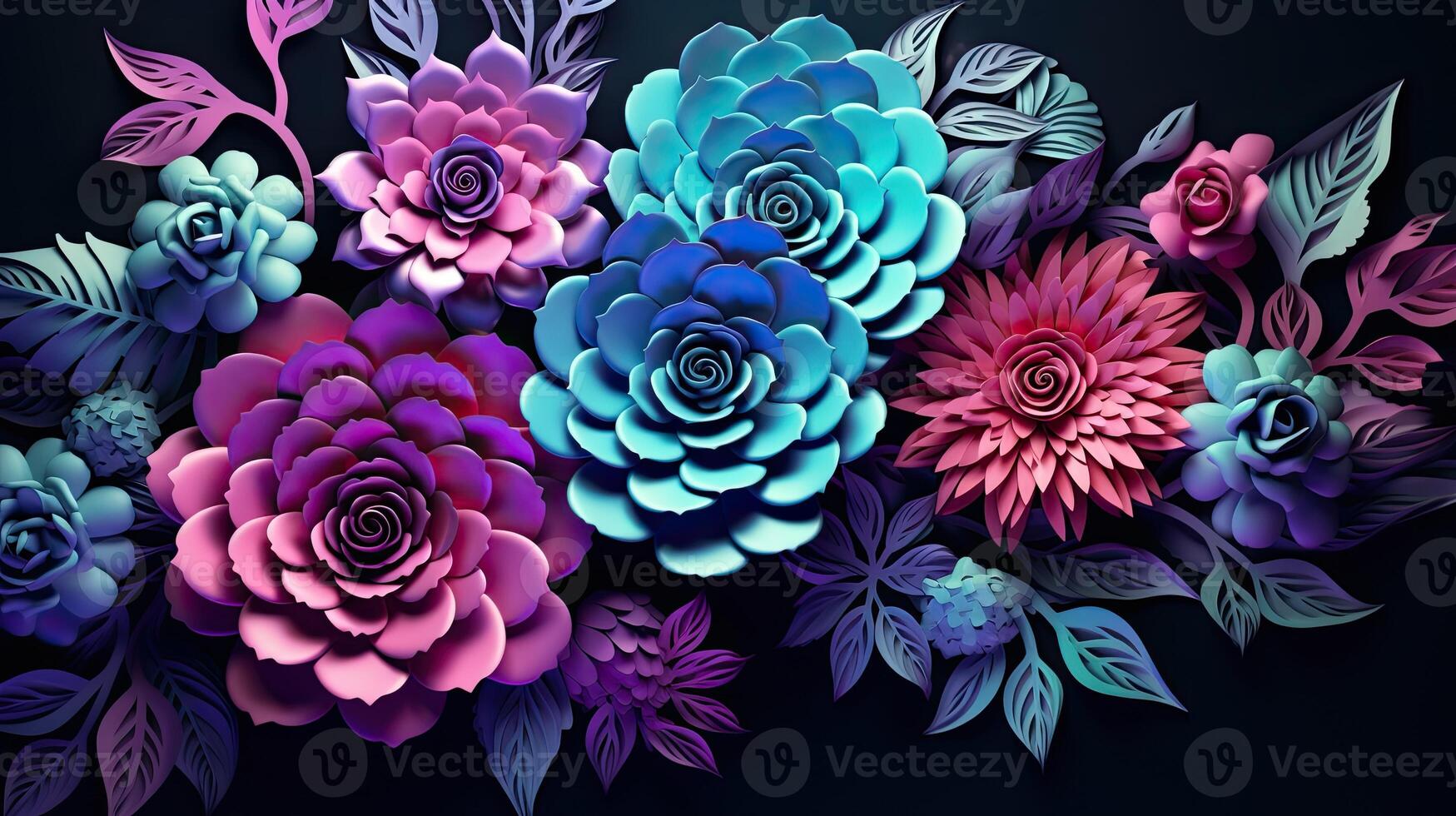 Close up kirigami style blossom floral bouquet decoration made with Generative AI photo