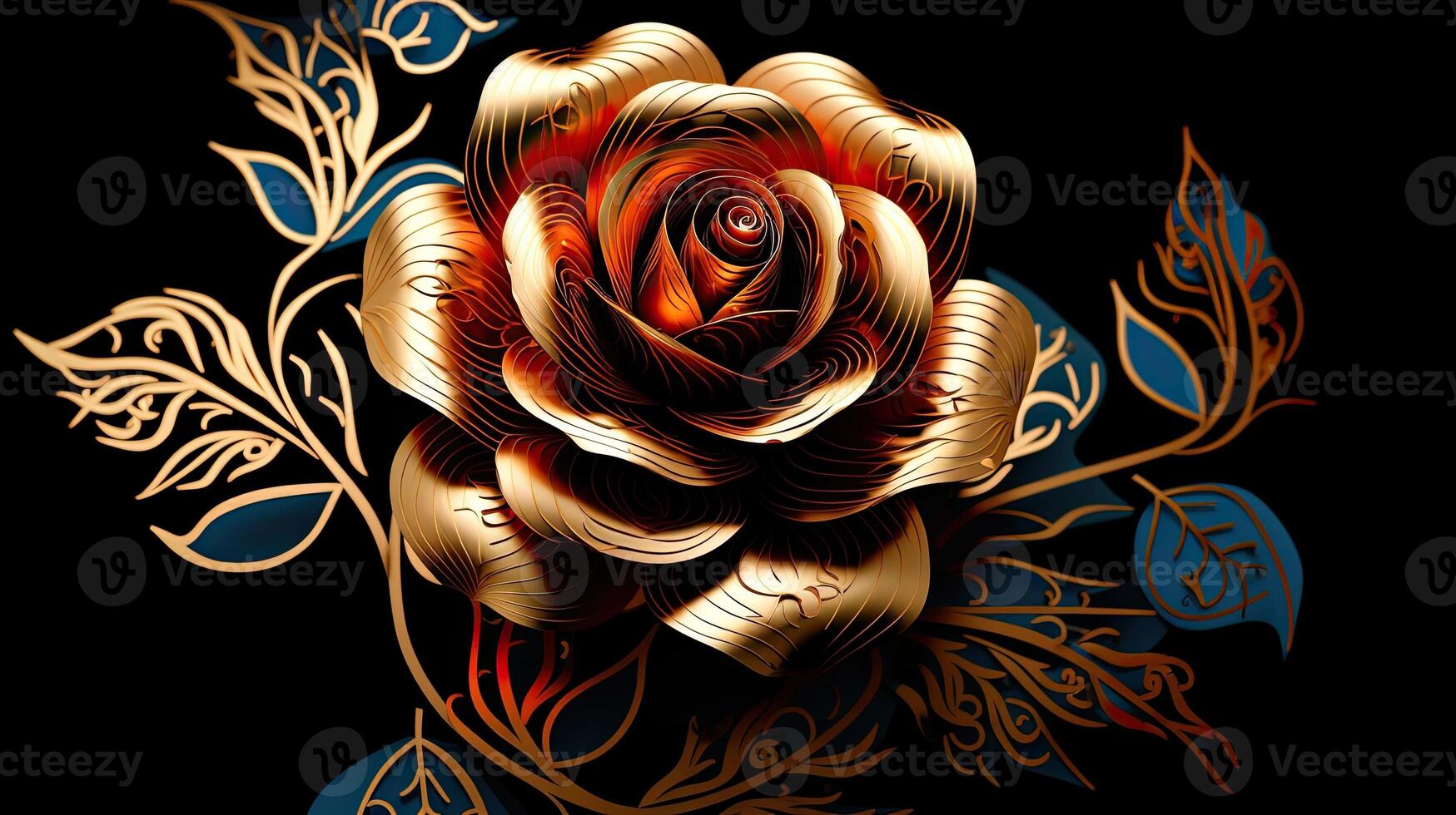 Close up kirigami style blossom floral single roses decoration made with Generative AI photo