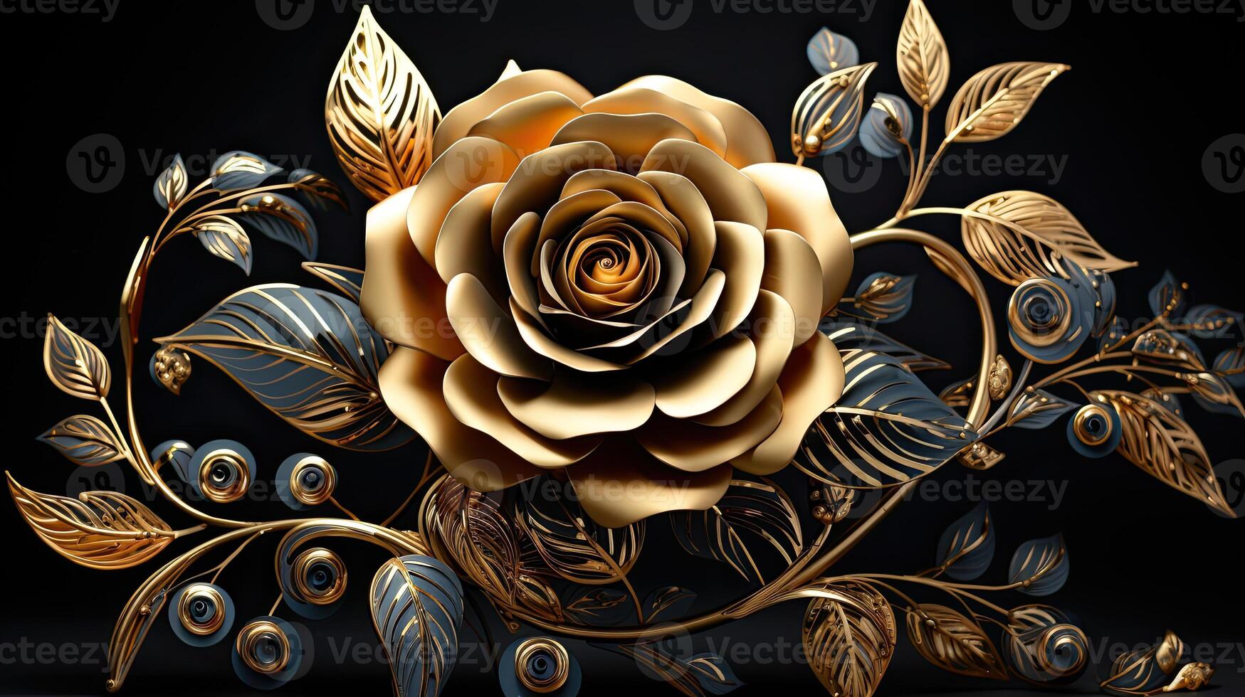 Close up kirigami style blossom floral single roses decoration made with photo