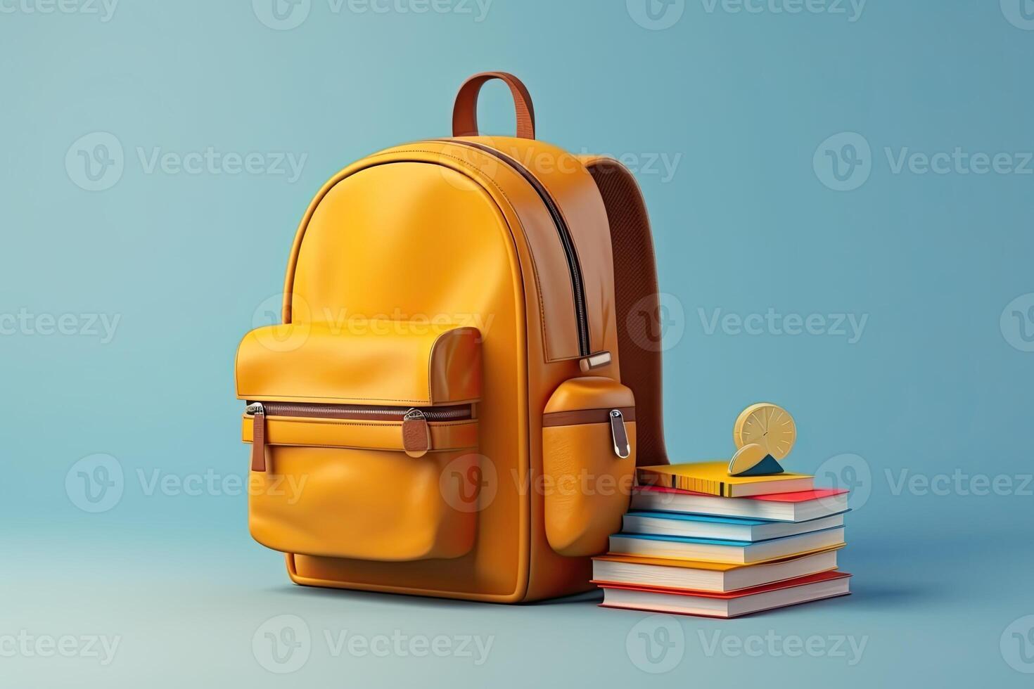 backpack with stationery a stack of books made with photo