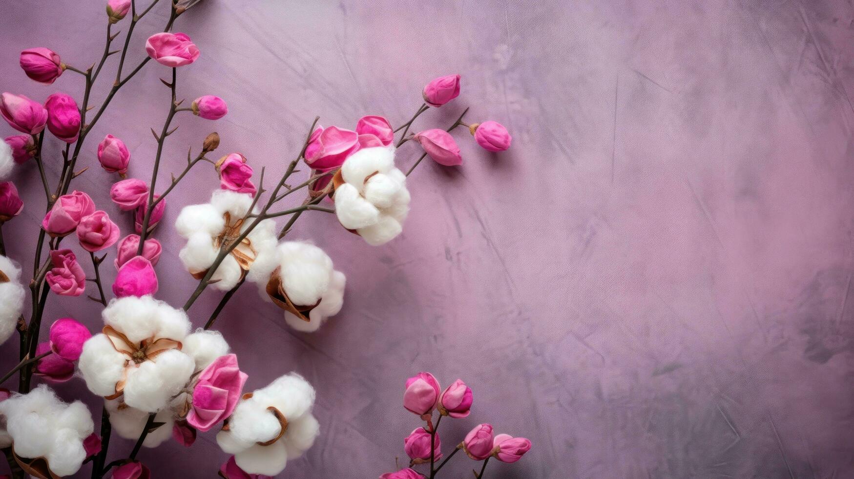 Fresh cotton flowers natural background photo