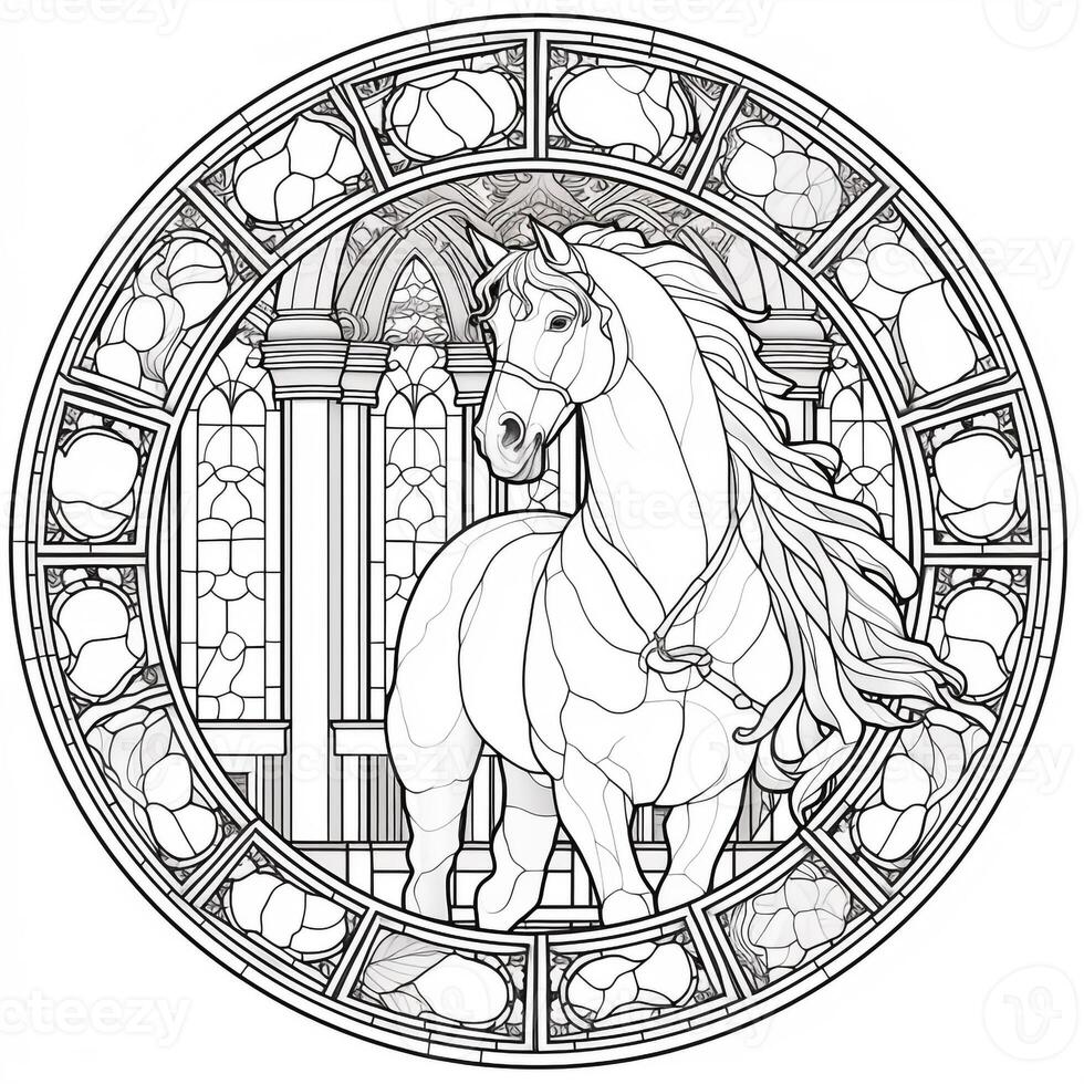 Stained Glass Horse Coloring Pages photo