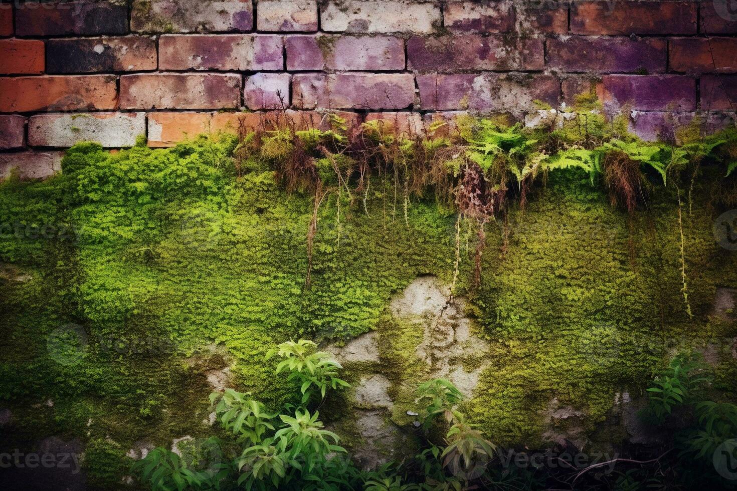 Mossy Bricks Wall Background. Ai generative photo