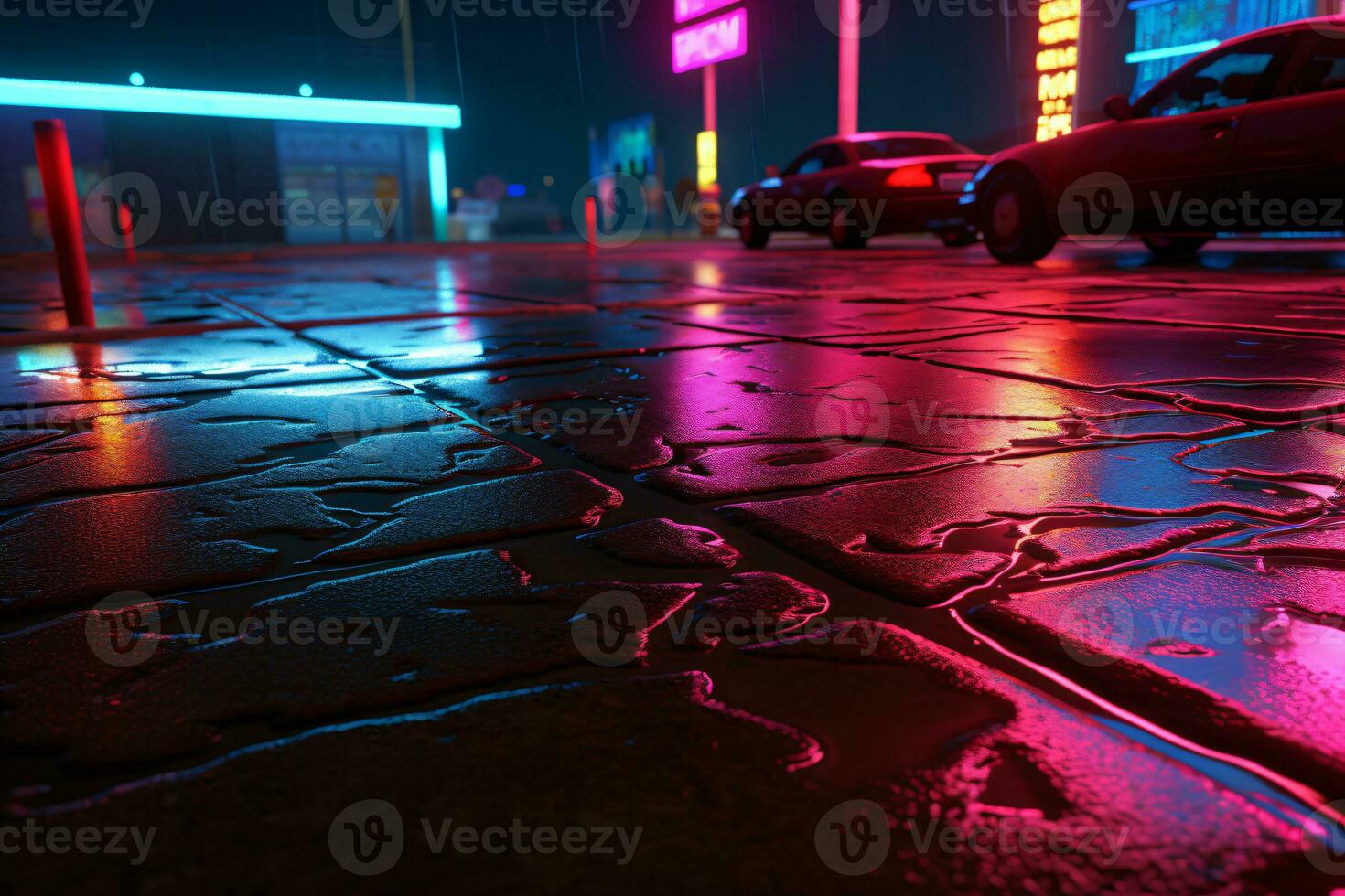 Asphalt Background In Rain. Ai generative photo