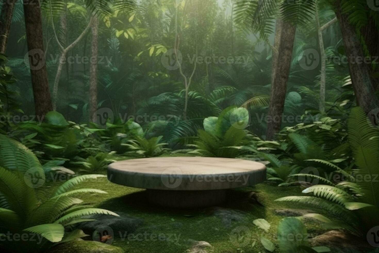 Podium In Forest. Ai generative photo