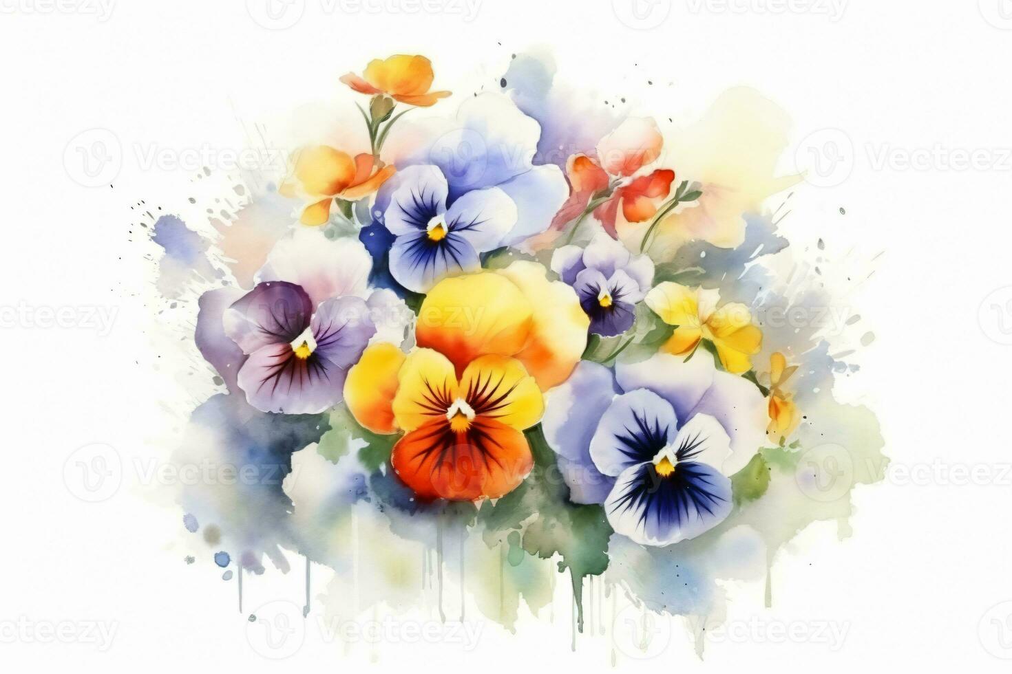 Watercolor Pansy Flowers Painting Art. Ai generative photo
