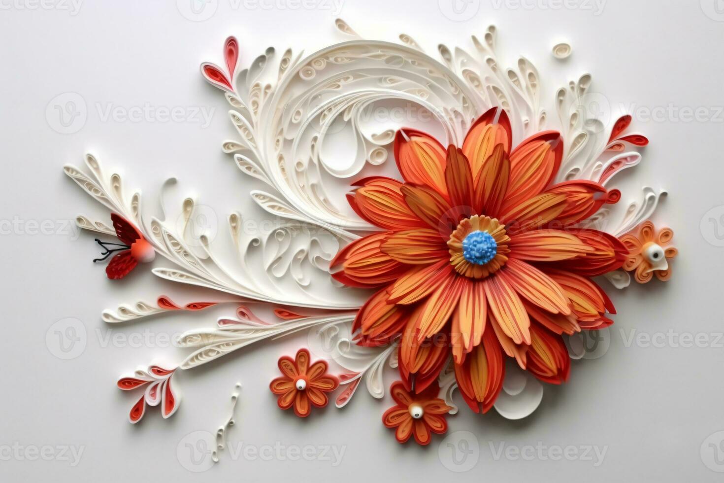 Quilling Flowers Art. Ai generative photo