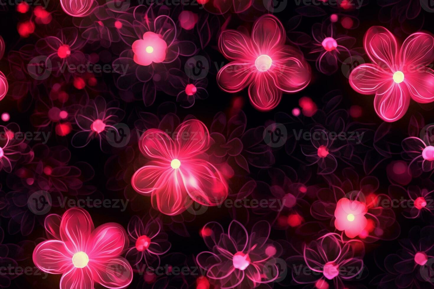 Glowing Flowers Seamless Pattern. Ai generative photo