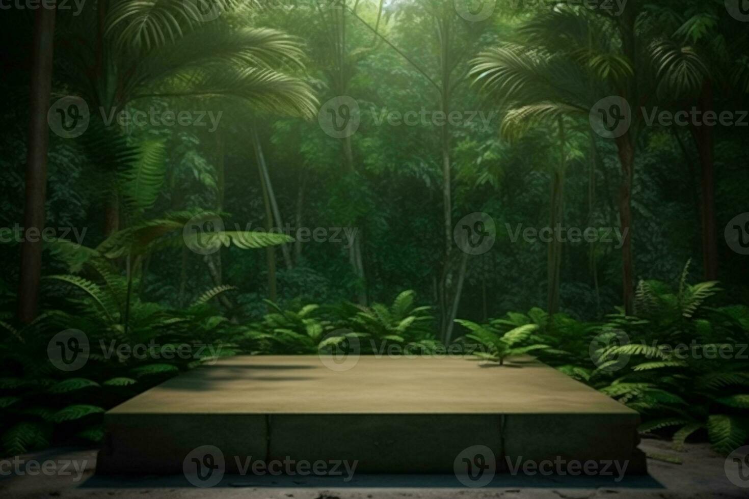 Podium In Forest. Ai generative photo