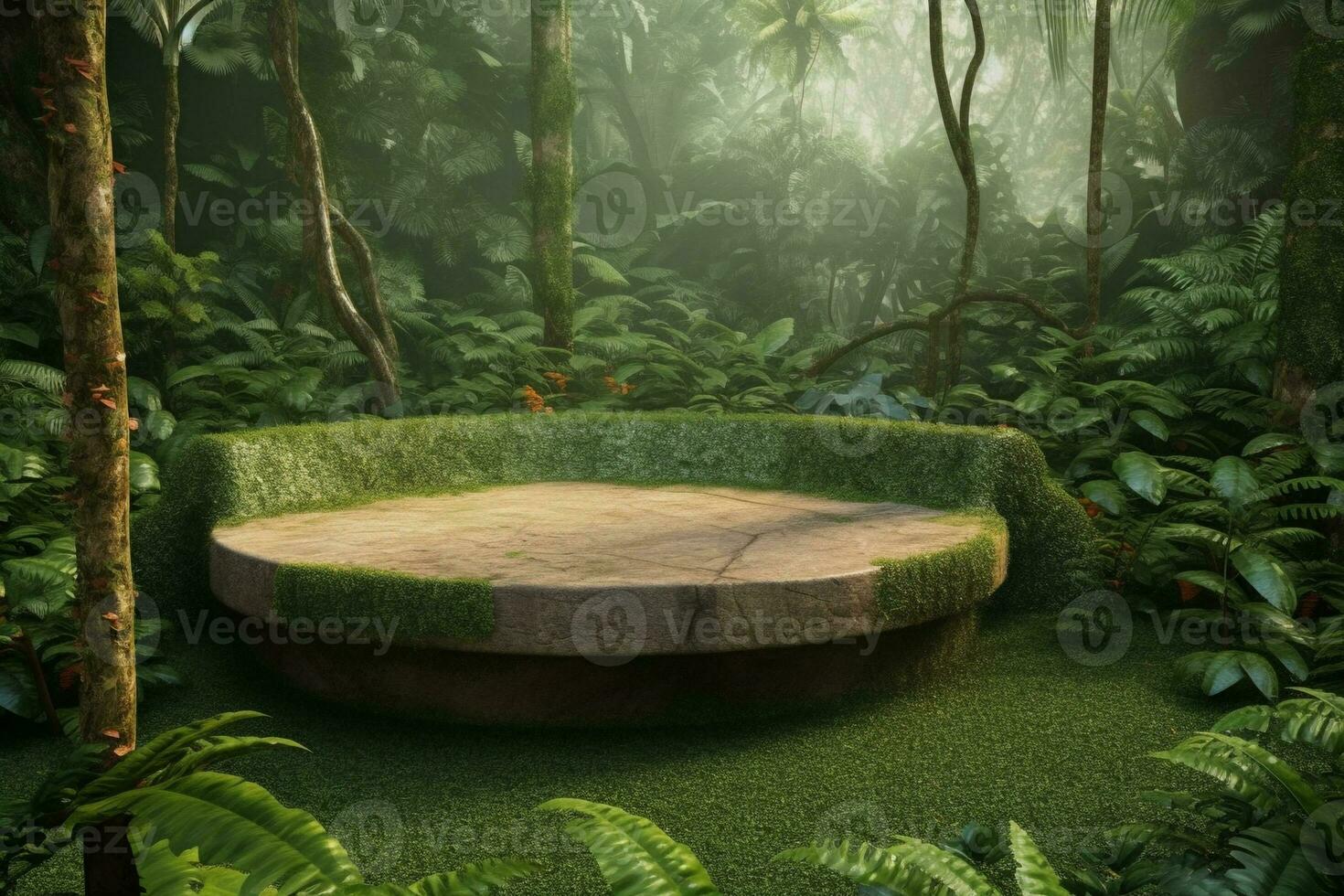 Podium In Forest. Ai generative photo