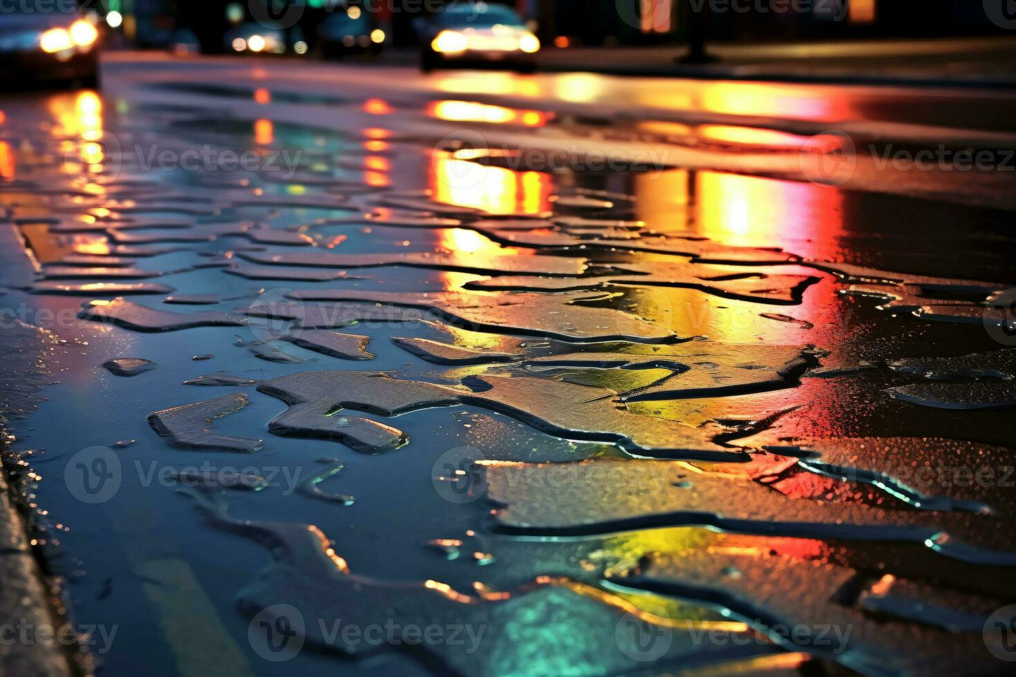 Asphalt Background In Rain. Ai generative photo
