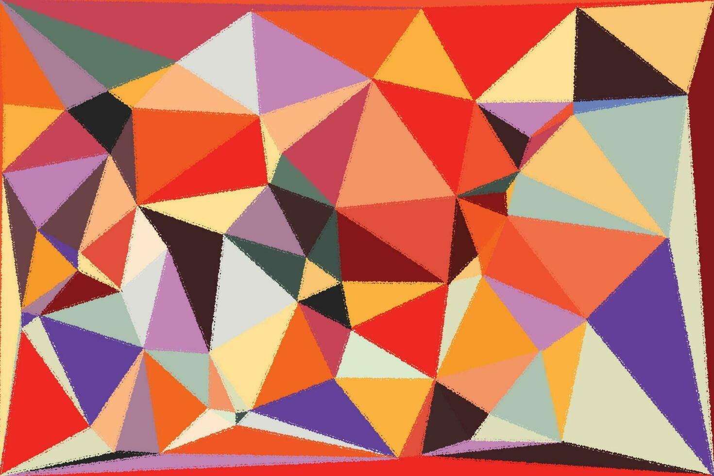 an abstract painting of triangles in orange, blue and red vector