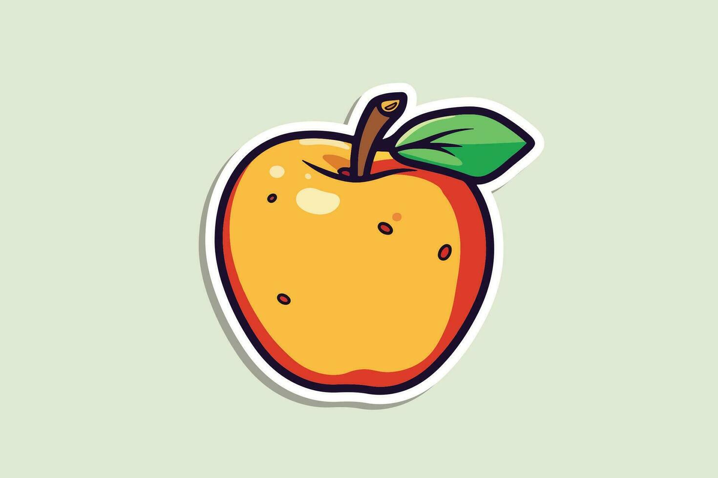 an apple sticker with a green leaf on it vector