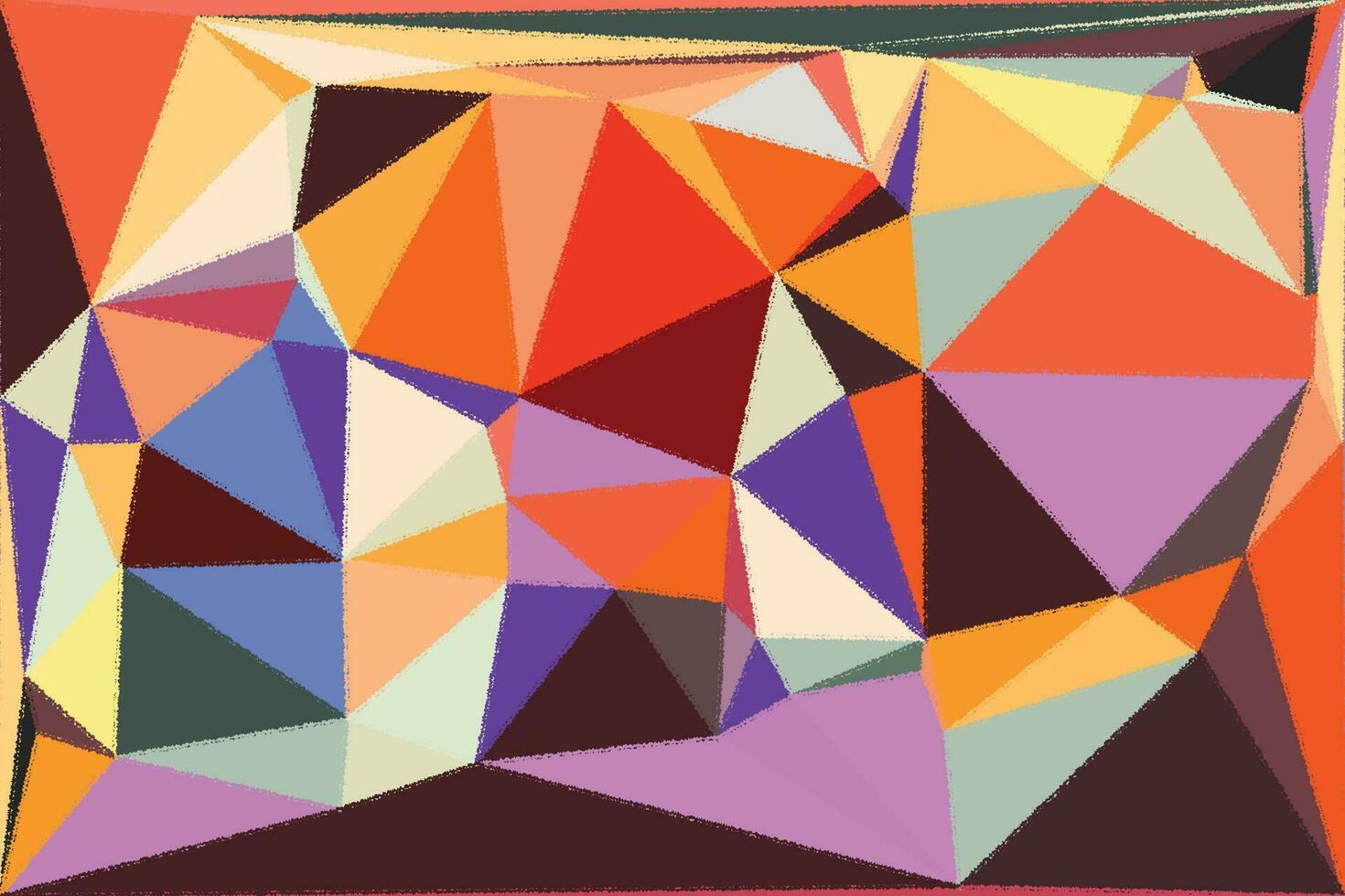 an abstract painting of triangles in orange, blue and red vector