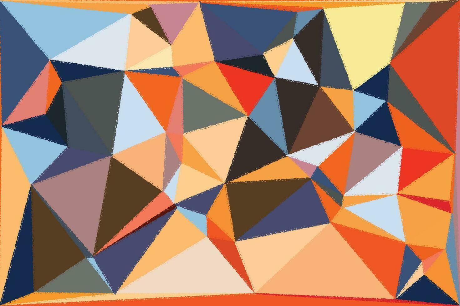 an abstract painting of triangles in orange, blue and red vector