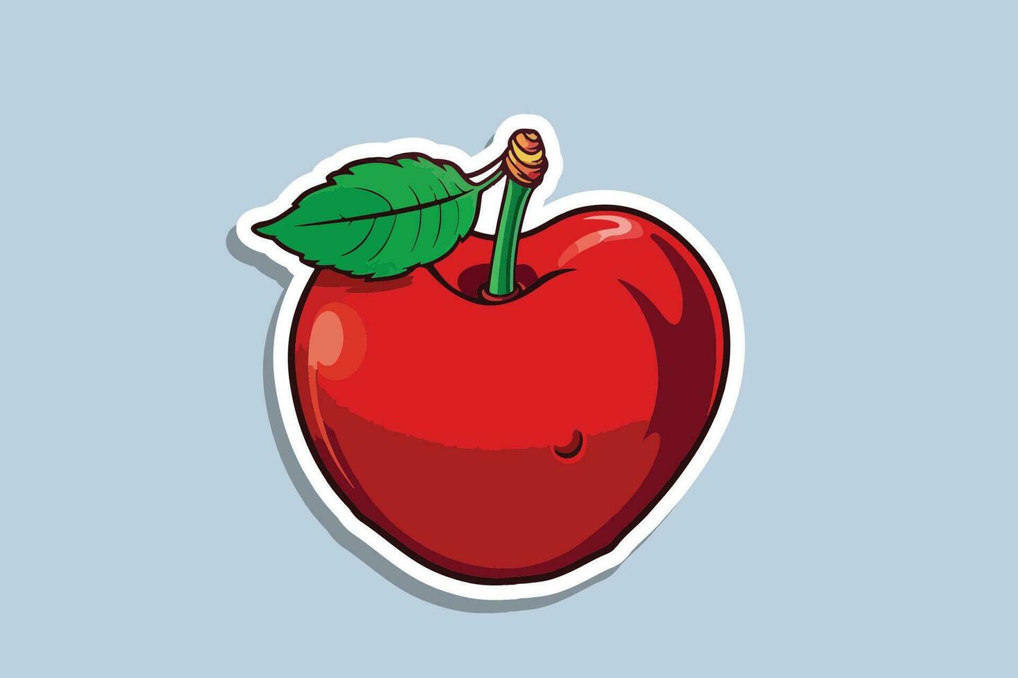 red apple sticker with green leaf vector illustration