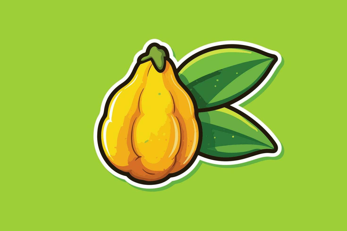 a yellow fruit with leaves on a green background vector