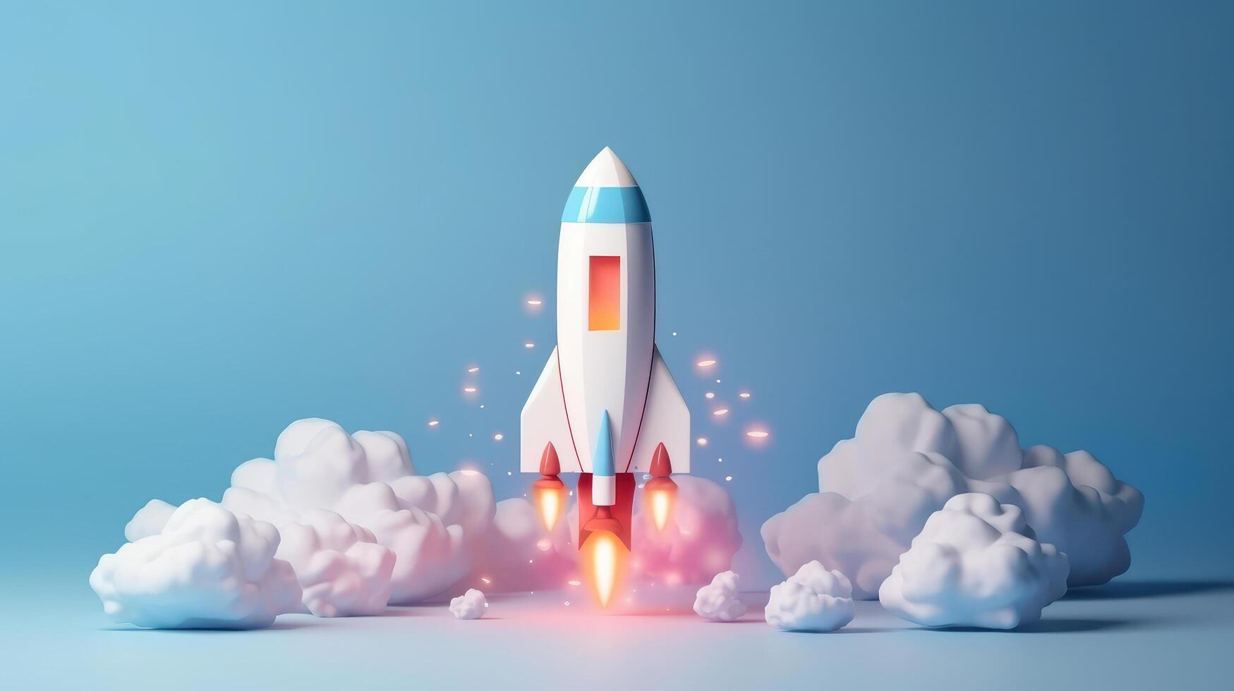 Business start up concept with rocket launching to space. photo