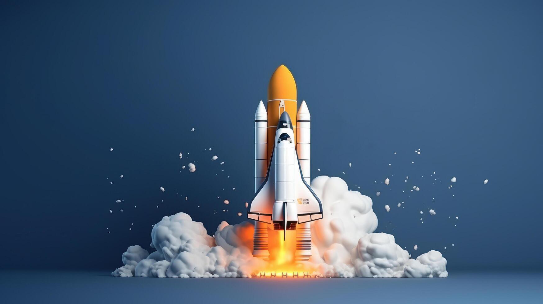 Business start up concept with rocket launching to space. photo