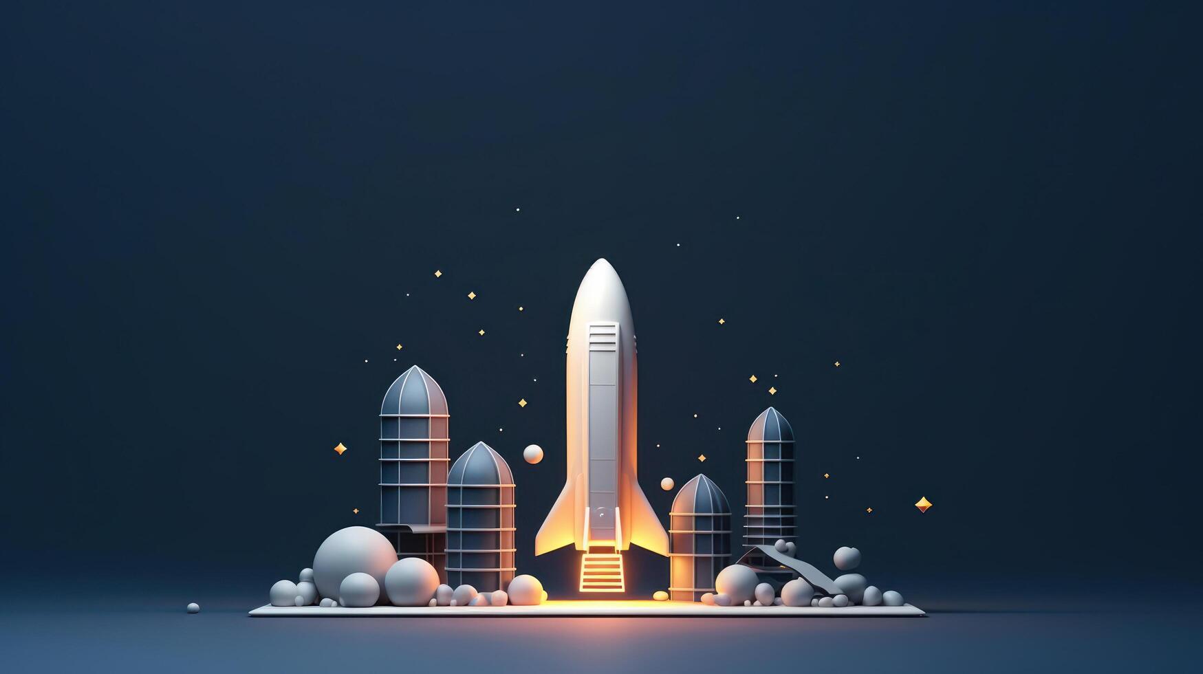 Business start up concept with rocket launching to space. photo