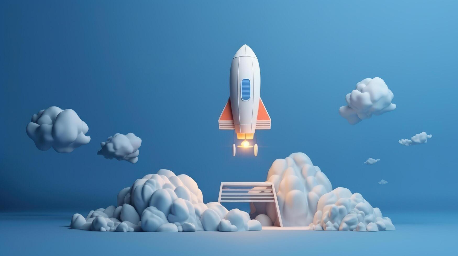 Business start up concept with rocket launching to space. photo