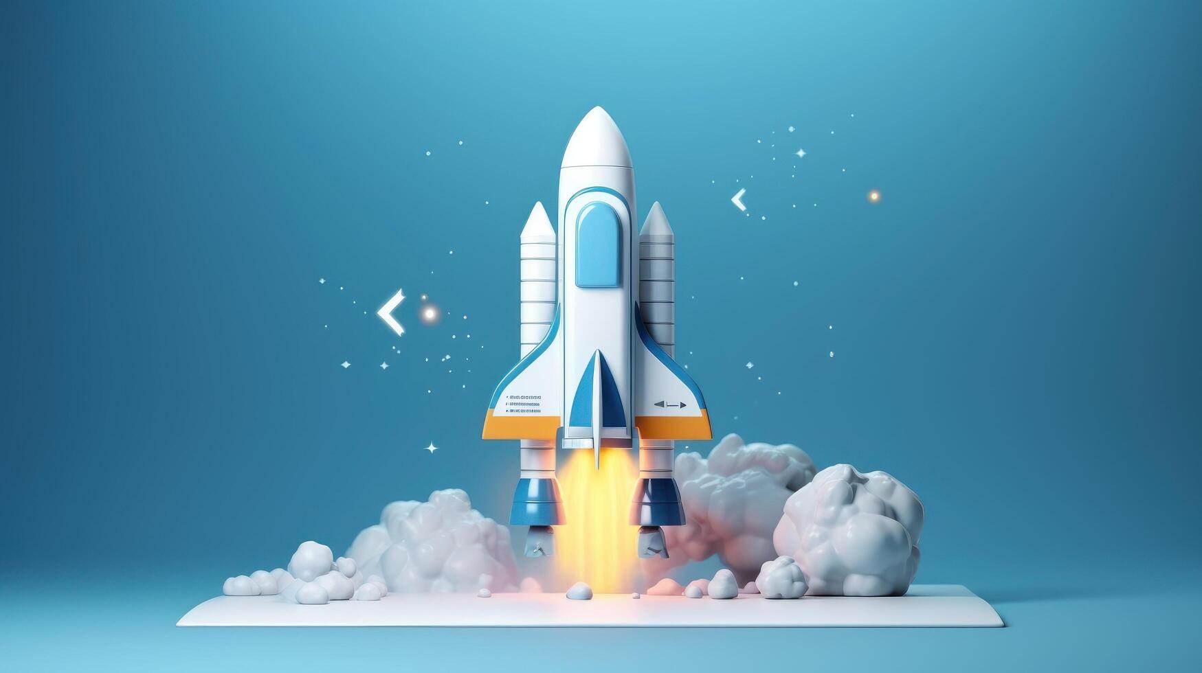 Business start up concept with rocket launching to space. photo