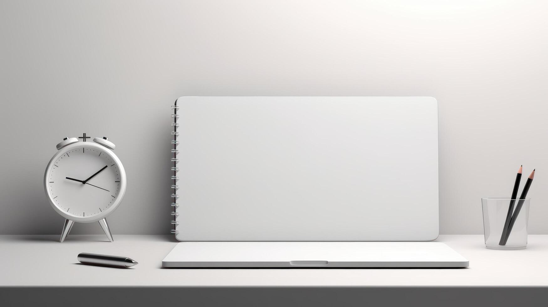 Realistic Clock on Workplace for Business Concept. Time Management and Self Organization. photo