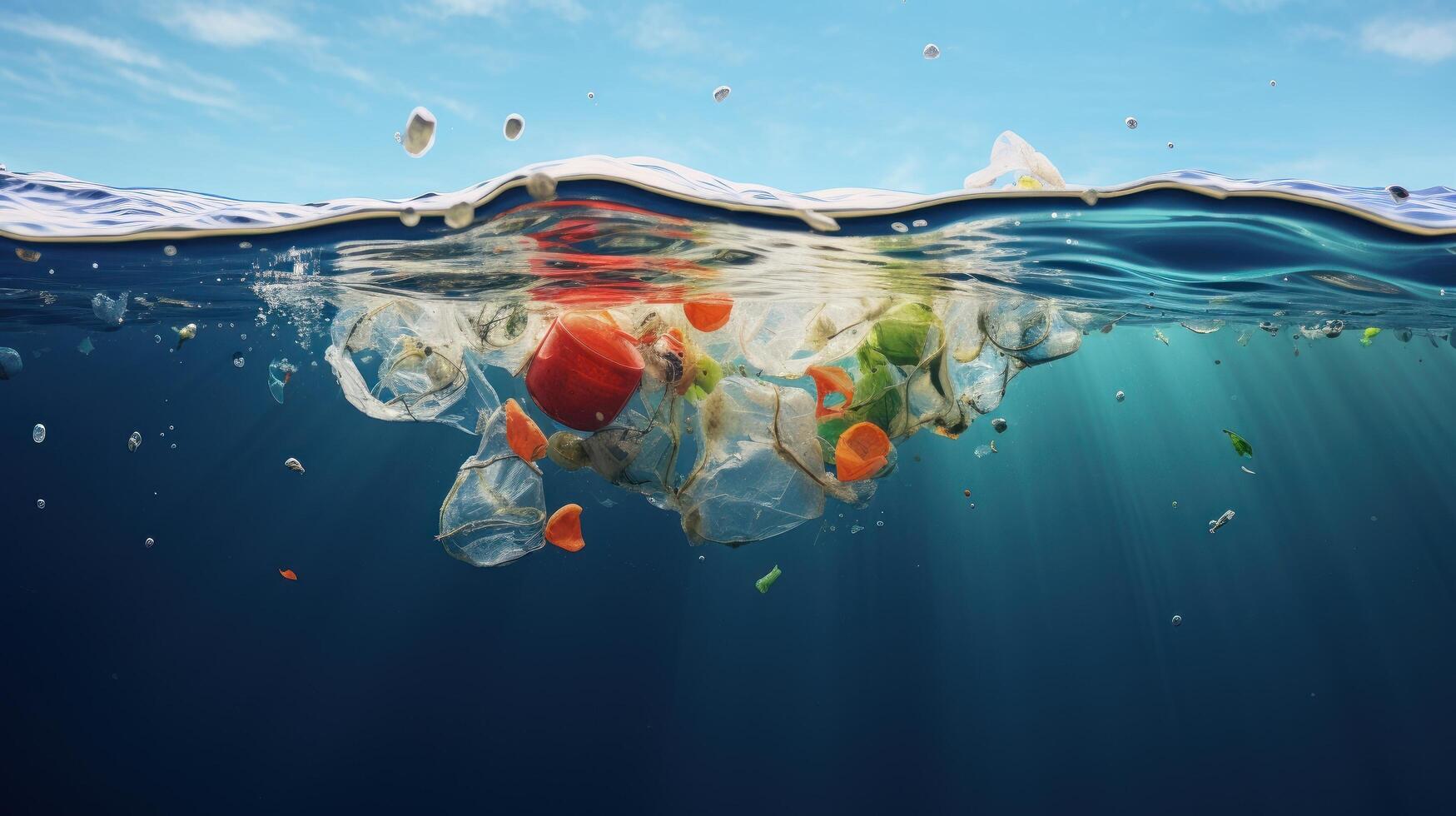 Stop Ocean Plastic Pollution Concept, Environmental Problem Plastic and Microplastic on the Water. photo