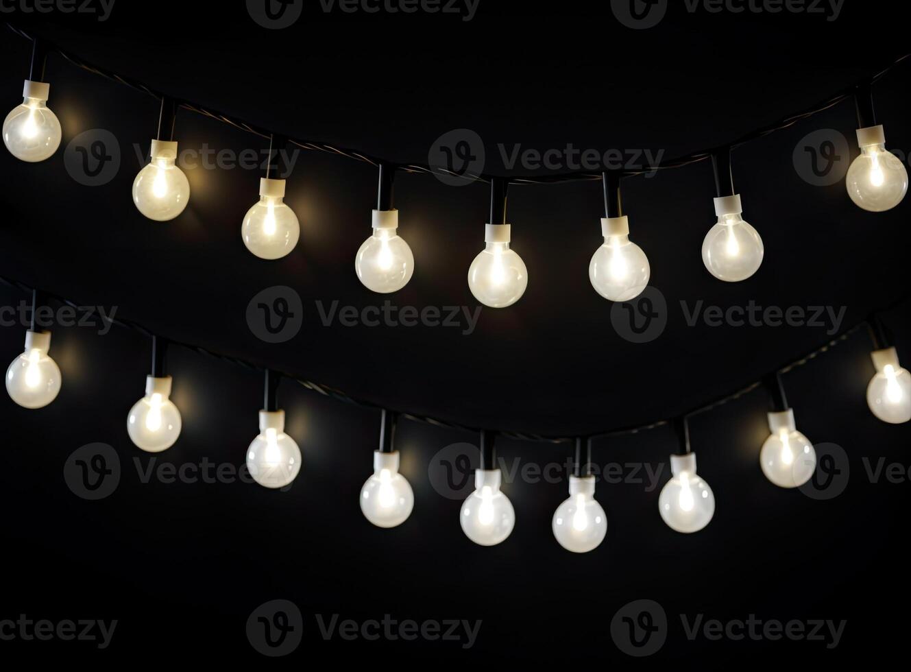 Light bulb decor on a dark background, at night. Created with Generative AI technology. photo
