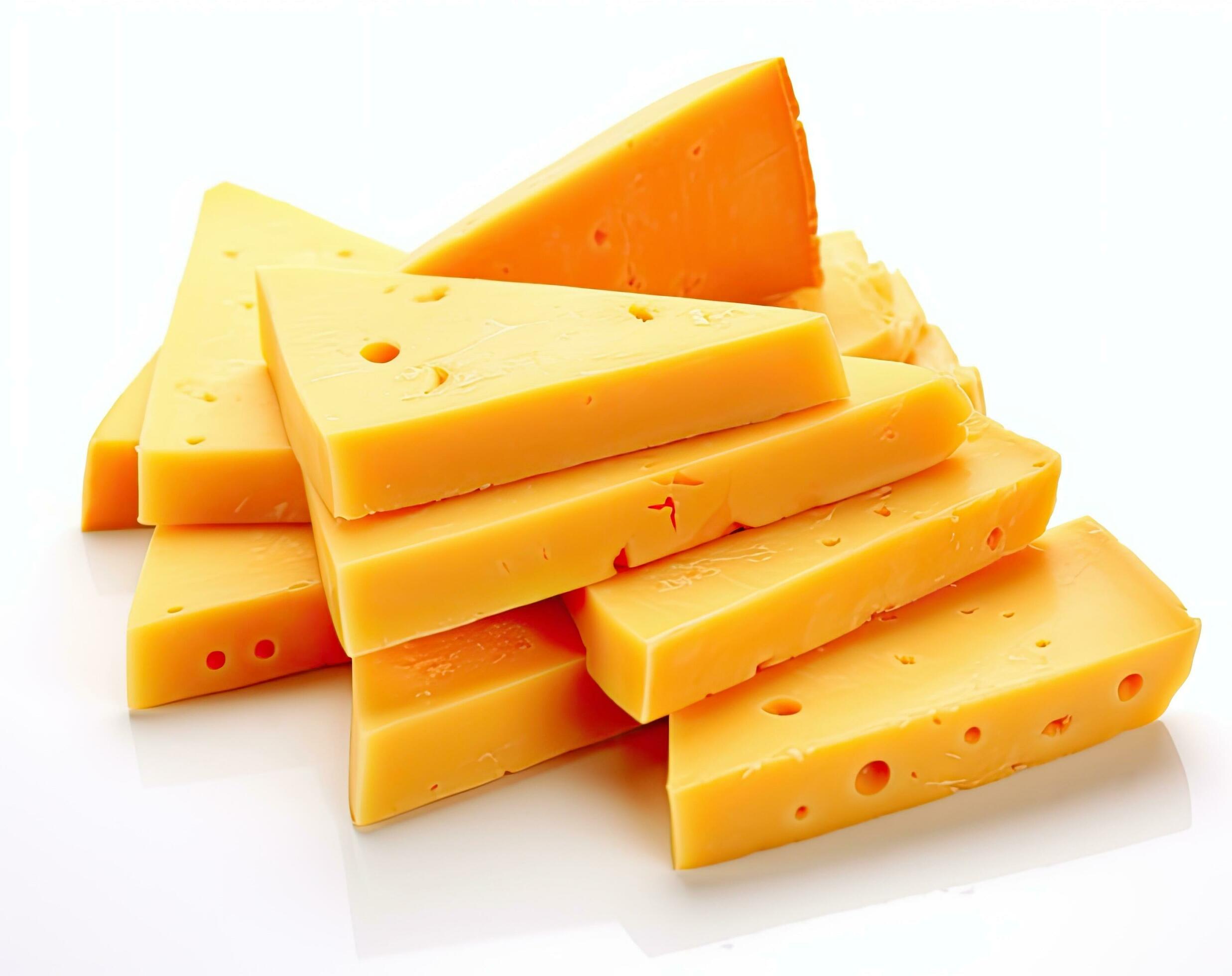 Emmental cheese triangle, Swiss cheese, isolated on white background