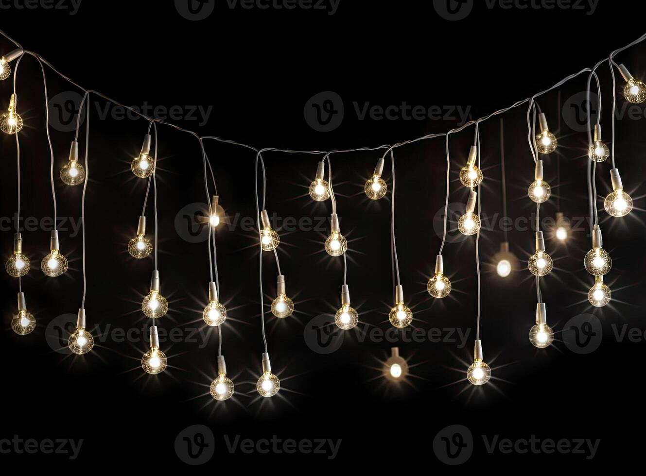 Light bulb decor on a dark background, at night. Created with Generative AI technology. photo