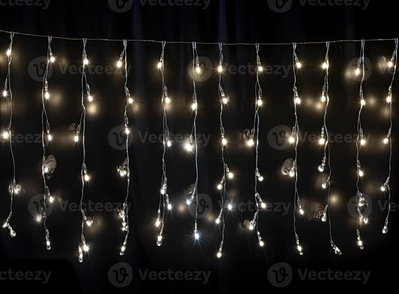 Light bulb decor on a dark background, at night. Created with Generative AI technology. photo