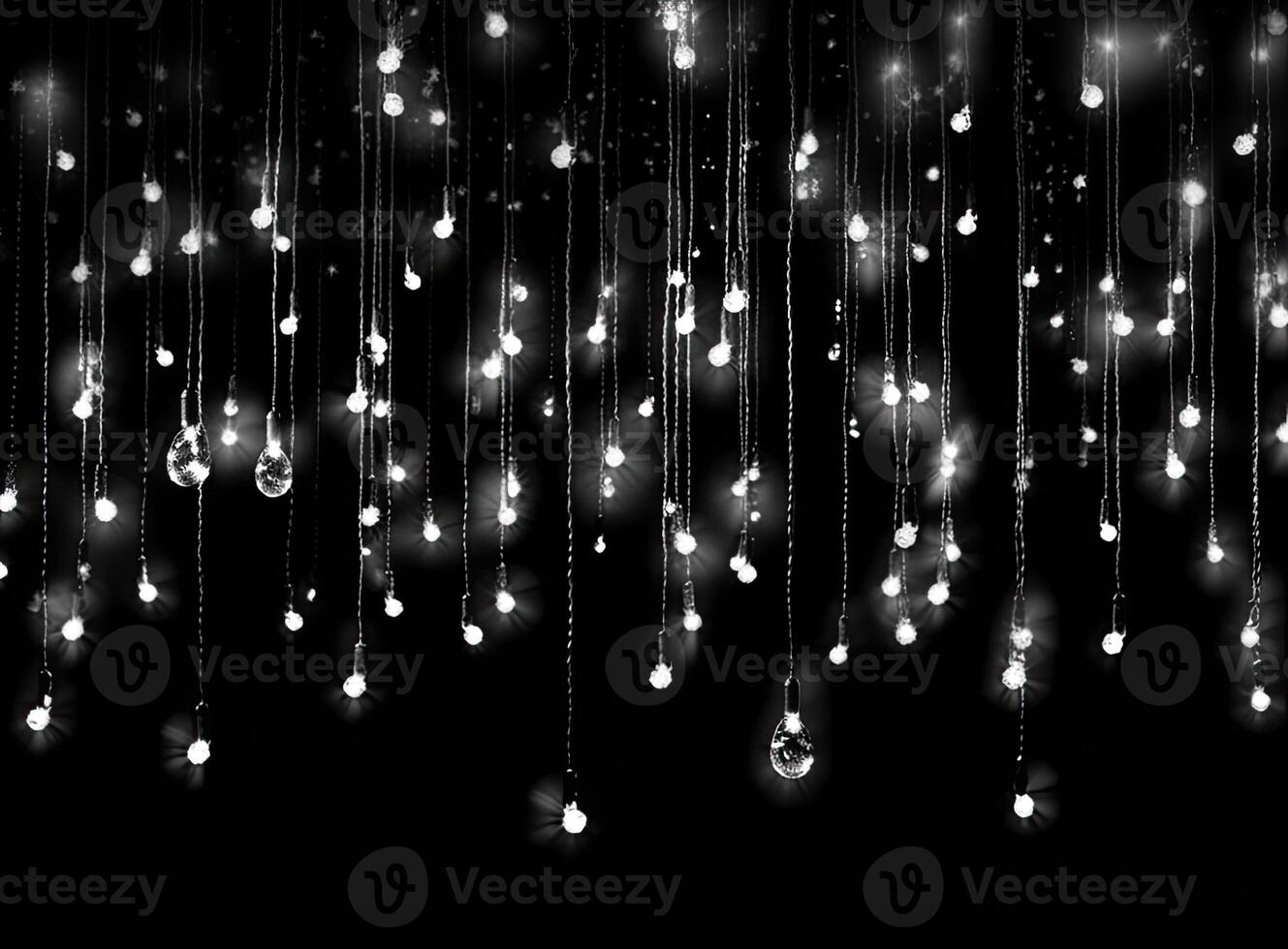 Light bulb decor on a dark background, at night. Created with Generative AI technology. photo