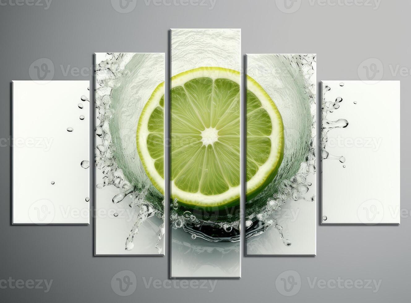 Natural fresh lime with water drops and sliced, green leaf isolated on white background. Created with Generative AI technology. photo