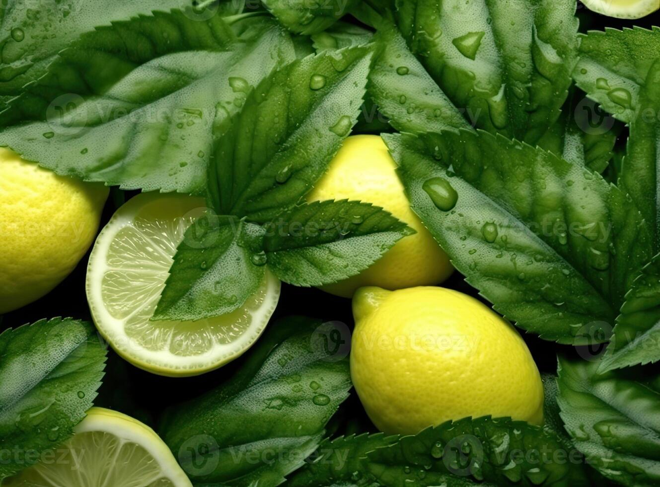 Natural fresh lime with water drops and sliced, green leaf isolated on white background. Created with Generative AI technology. photo