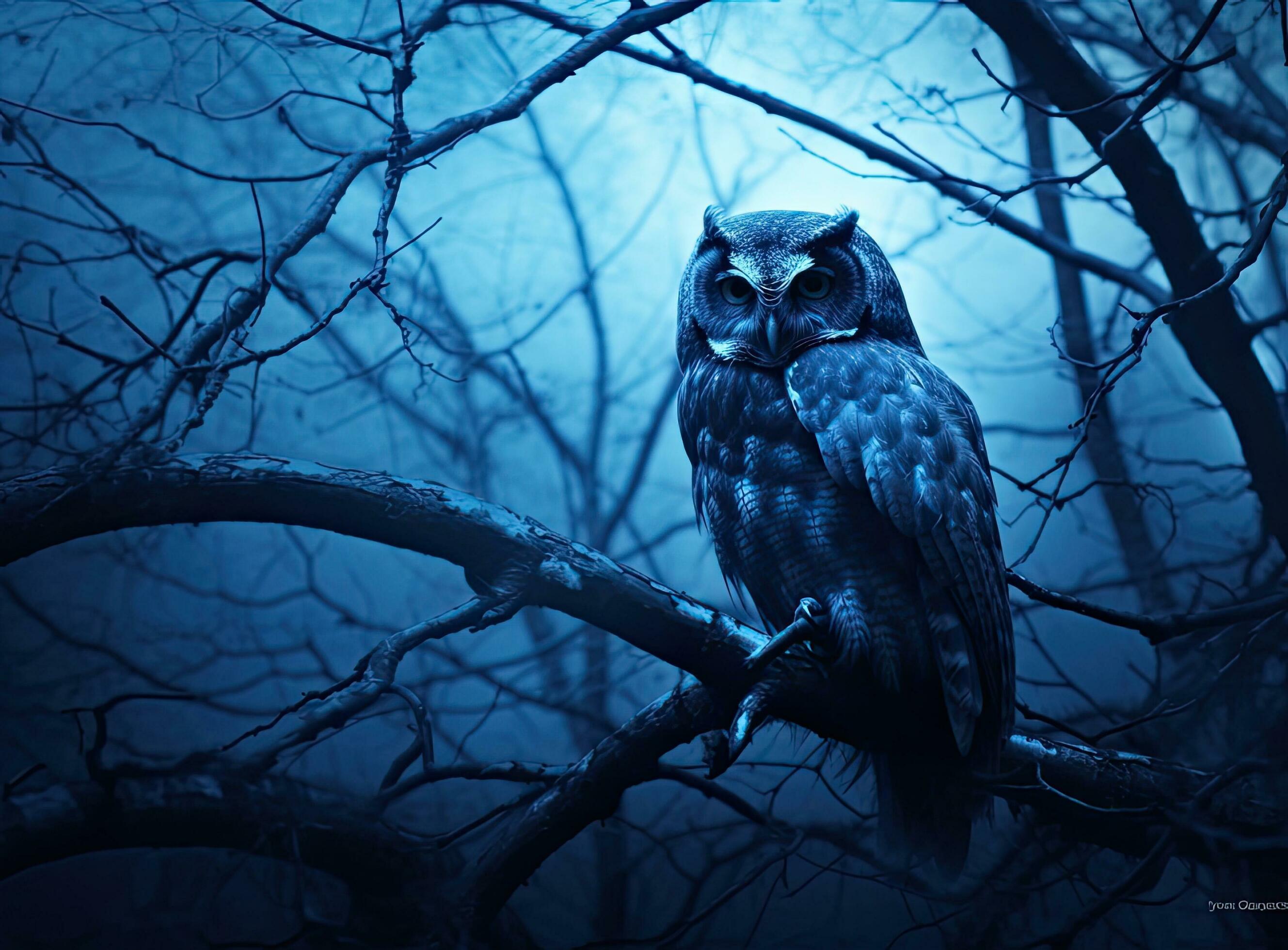 Enchanted forest in magic, mysterious fog at night. Created with