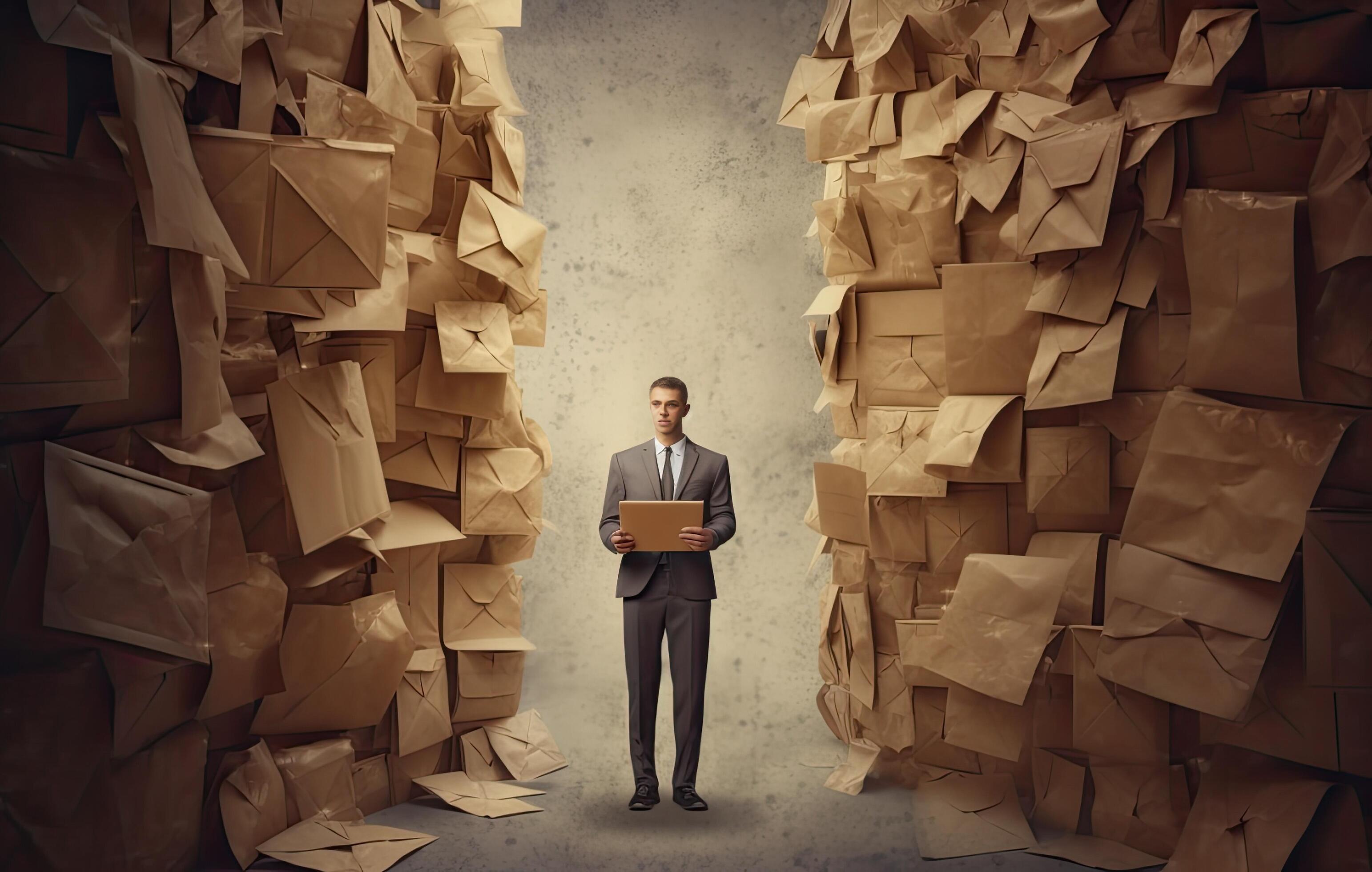 Close up young businessman entrepreneur in formal wear opening envelope with paperwork