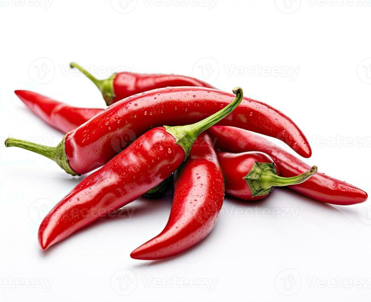 Red chilli peppers isolated against a white background. Created with Generative AI technology. photo