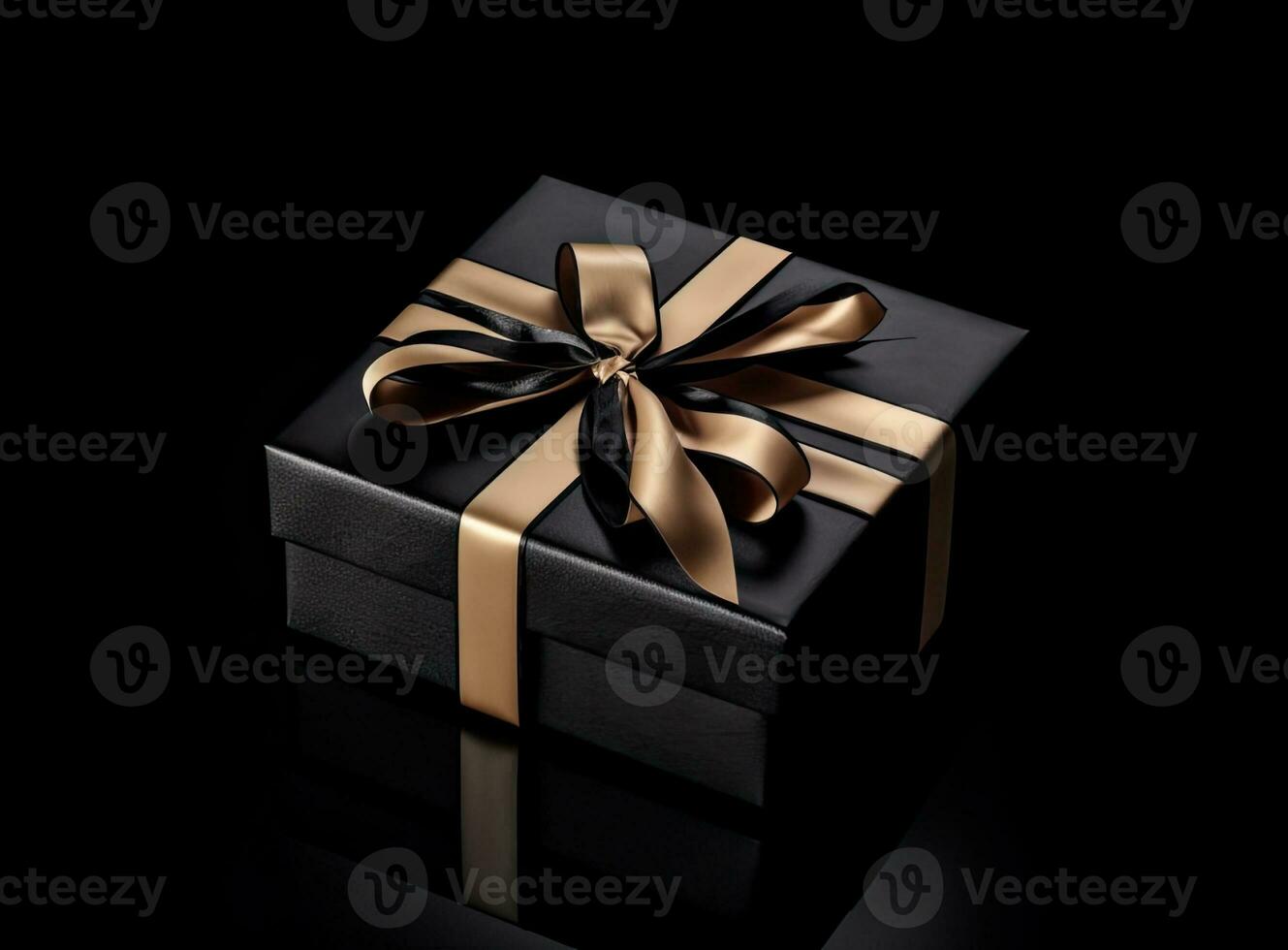 Craft gift box on a dark background, decorated with a textured bow and feathers, creating a romantic luxury atmosphere. For birthday, anniversary presents, Created with Generative AI technology. photo
