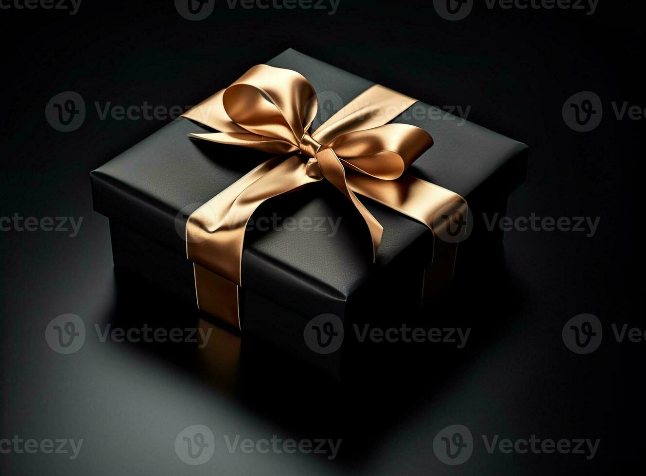 Craft gift box on a dark background, decorated with a textured bow and feathers, creating a romantic luxury atmosphere. For birthday, anniversary presents, Created with Generative AI technology. photo