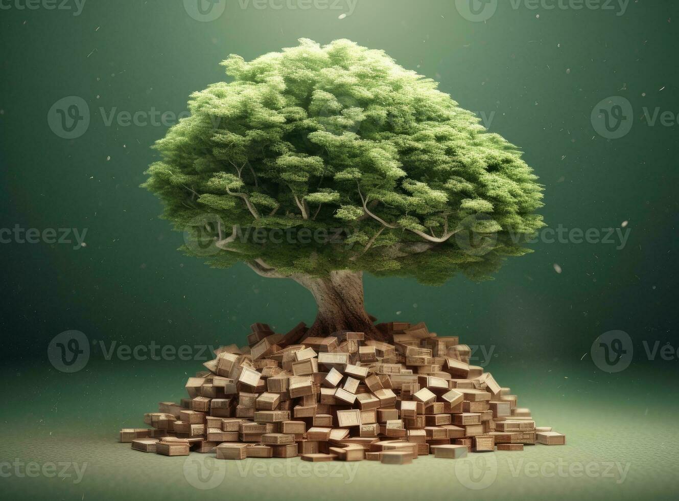 Showing financial developments and business growth with a growing tree on a coin. Created with Generative AI technology. photo