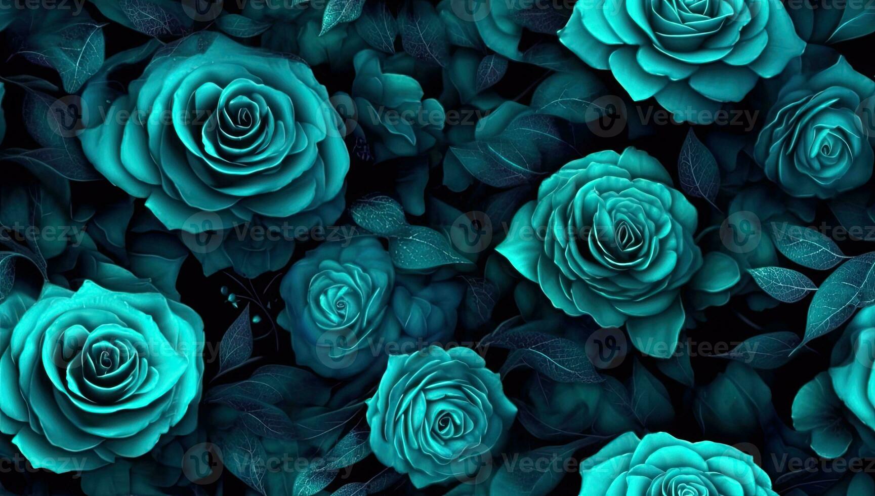 Unusual Floral summer seamless pattern. Blue and pink flowers on a black background. Vintage. SEAMLESS PATTERN. Created with Generative AI technology. photo