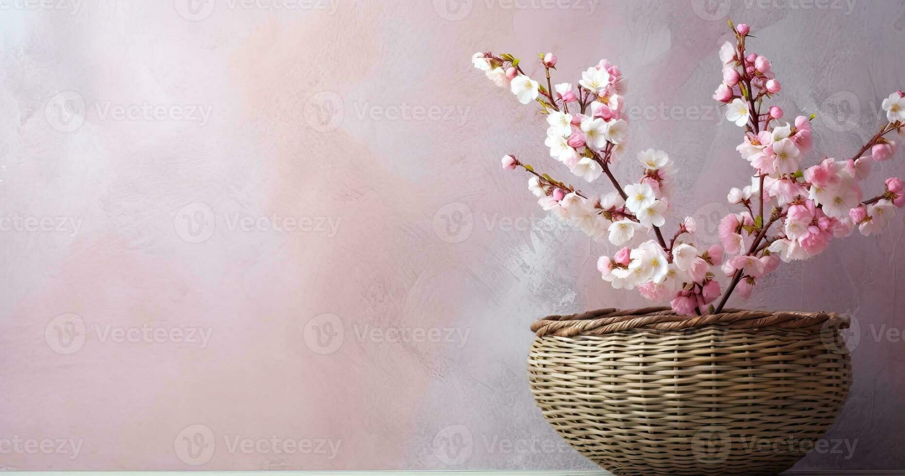 floración rosado Cereza rama en florero en blanco antecedentes. creado con generativo ai tecnología foto