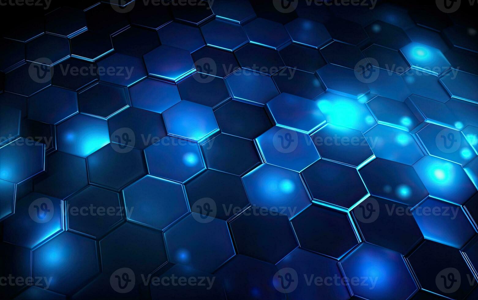 Abstract blue technology hexagonal background. Created with Generative AI technology. photo