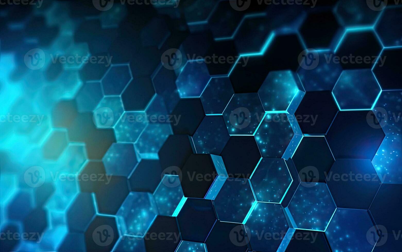 Abstract blue technology hexagonal background. Created with Generative AI technology. photo